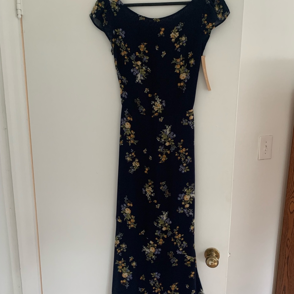 Reformation Floral Midi Dress - Black and Yellow